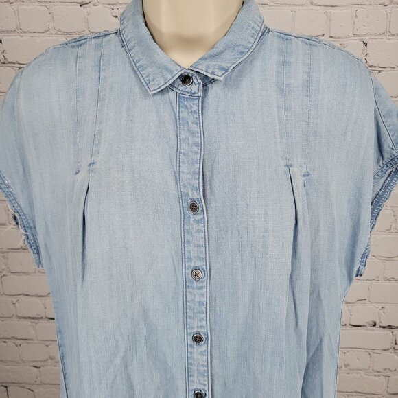 Cloth & Stone Anthropologie Blue Chambray Short Sleeve Dress Size Large L - Picture 6 of 15
